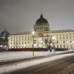 Humboldt Forum in Berlin on a snowy evening in January
